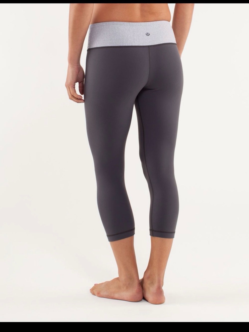 Lululemon Athletica Gray High Rise Leggings Striped Waistband Petite Side Pocket